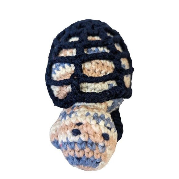 Hand Crocheted Yarn Blue tan  Turtle Plush Stuffed Animal Rattle  6in - Picture 1 of 8
